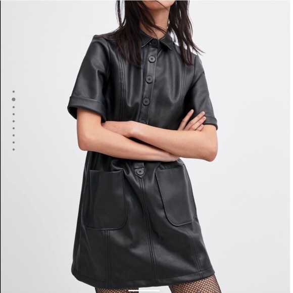 Zara Dresses & Skirts - Zara TRF Black Vegan Leather Popover Dress, XS
